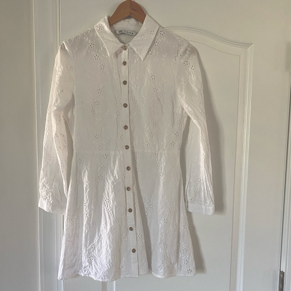 Zara shirt dress, white, medium